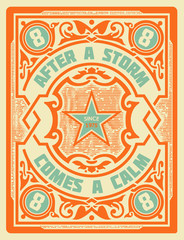 Vector. Retro stamp design with engraving and floral details. Or