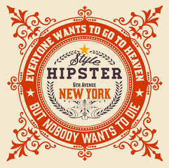 Baroque ornaments and floral details, Hipster card.