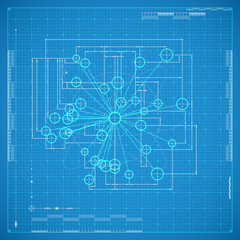 Blueprint of molecule. Stylized vector illustration.