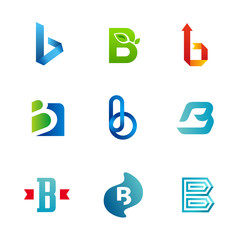 Set of letter B logos design template, elements, icons, signs,