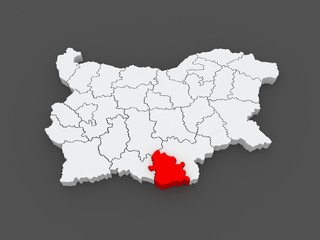 Map of Kyrdzhaliyskaya area. Bulgaria.