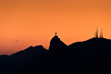 Fototapeta premium Rio de Janeiro Mountains with Corcovado by Sunset