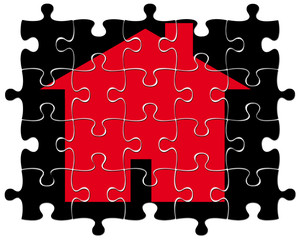 maison rouge sur puzzle