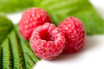 Ripe raspberry on the white background