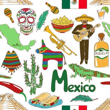 Sketch Mexico seamless pattern