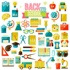 set of flat school icons.