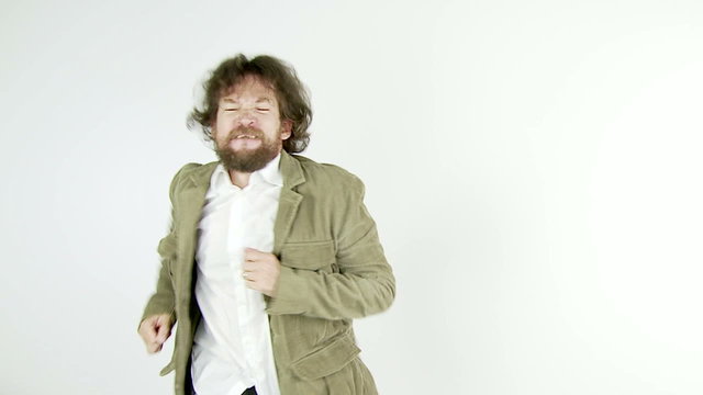 Funny crazy man dancing slow motion