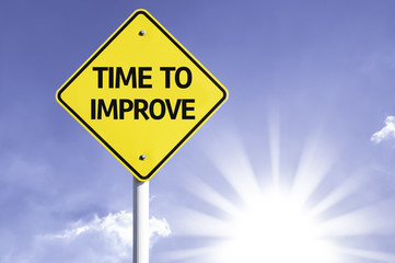 Time to Improve road sign with sun background