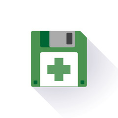 Floppy disc icon with a pharmacy icon
