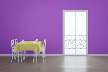 Esszimmer mit Balkon und Tisch