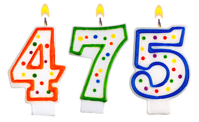 candles number four hundred seventy five isolated on white