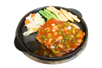 steak beef meat with french fries