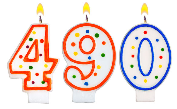 candles number four hundred ninety isolated on white background