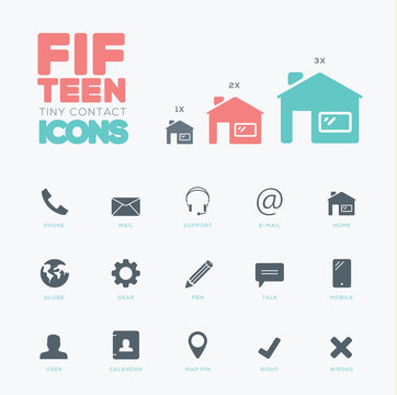 One color vector contact & communication small icons set