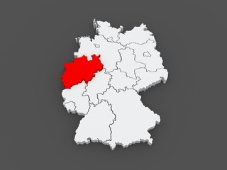 Map of North Rhine-Westphalia. Germany.