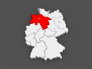Map of Lower Saxony. Germany.