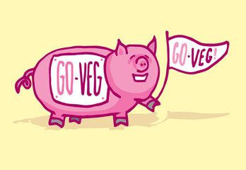 Funny pig supporting veganism