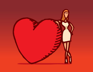 Woman leaning on huge valentine heart