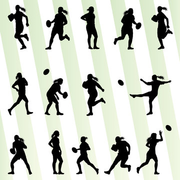 Rugby Player Woman Silhouette Vector Background