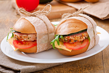 Sandwich with ham, cheese and fresh vegetables