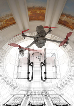 Drone, monitoraggio urbanistico, quadricottero, chiesa