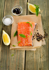 Salmon on a wooden board