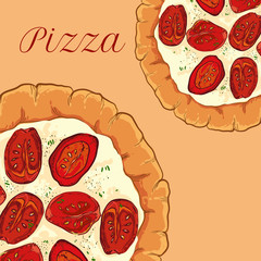 vector neapolitan pizza with white cheese, tomato and basil