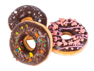 chocolate donuts on a white background