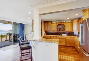 Kitchen room interior with walkout deck