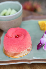 Strawberry Cake on wood