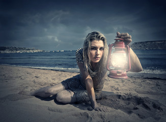 as a castaway on a beach