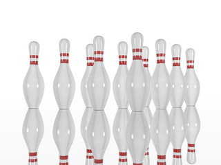 Bowling pins and on a white background