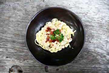 Spaghetti Carbonara with bacon and cheese
