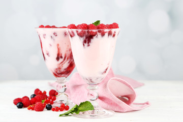 Tasty raspberry dessert with berries