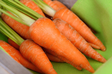 Fresh carrot on napkin close up