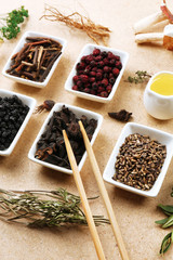 Traditional chinese herbal medicine ingredients, close-up
