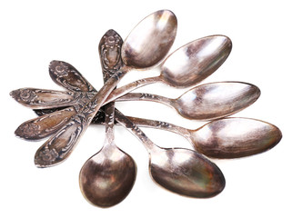 Old vintage spoons, isolated on white