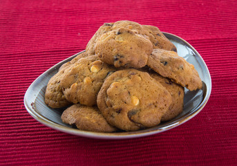 Chocolate chips cookies on background