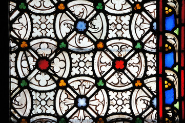 Ornaments in stained glass window
