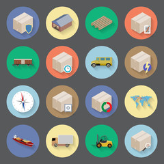 Transportation and delivery flat icons set