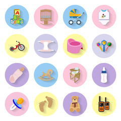 Baby and kids flat icons set