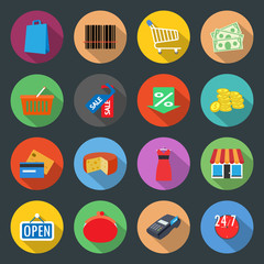 Market flat icons set