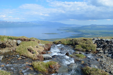melting water in subarctic mountain tundra, Nuolja, Abisko