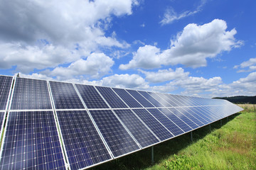 Detail of the Solar Power Station on the spring Meadow