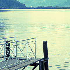 Fototapeta na wymiar old wooden jetty at Lake Geneva