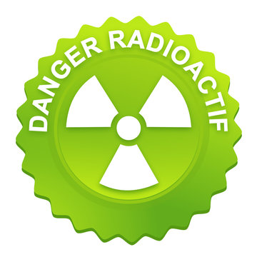 danger radioactif sur bouton web denté vert