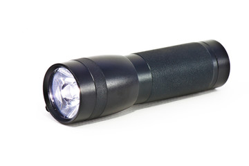small led flashlight on white background