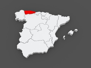 Map of Asturias. Spain.