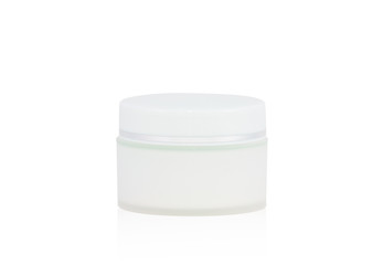 cream container on white background