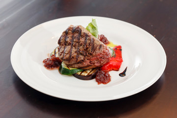 grilled steak with vegetables